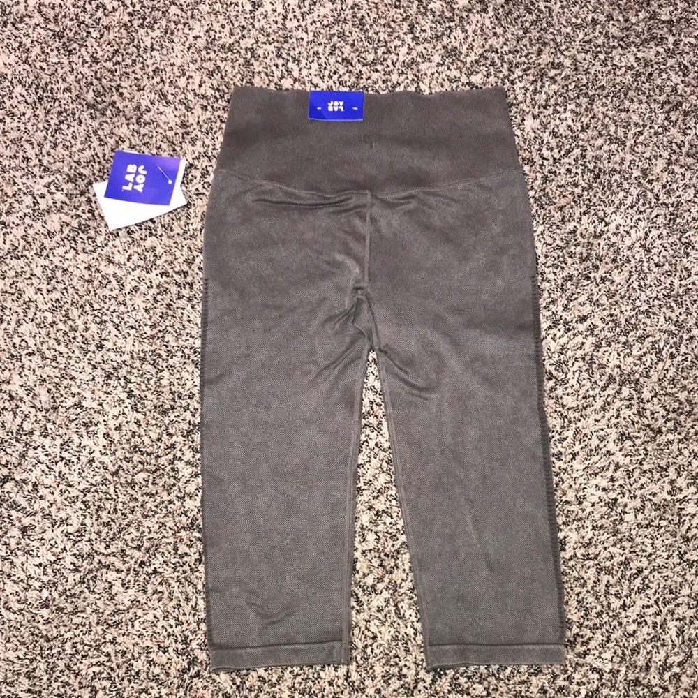 JoyLab High Rise Cropped Rib Knit Mesh Side Active Leggings Gray | NWT!